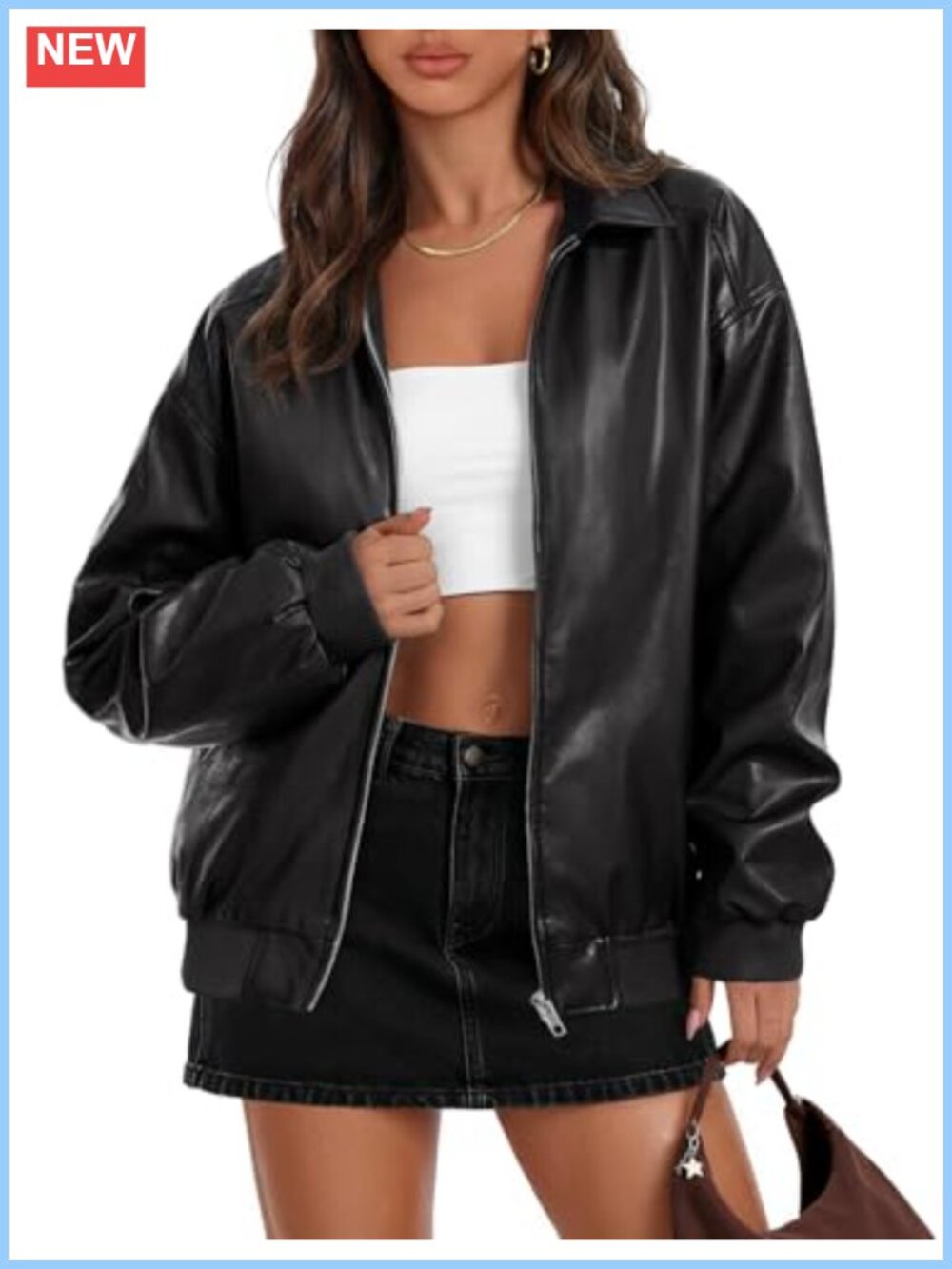 Women's Oversized Faux Leather Bomber Jacket Motorcycle Coat